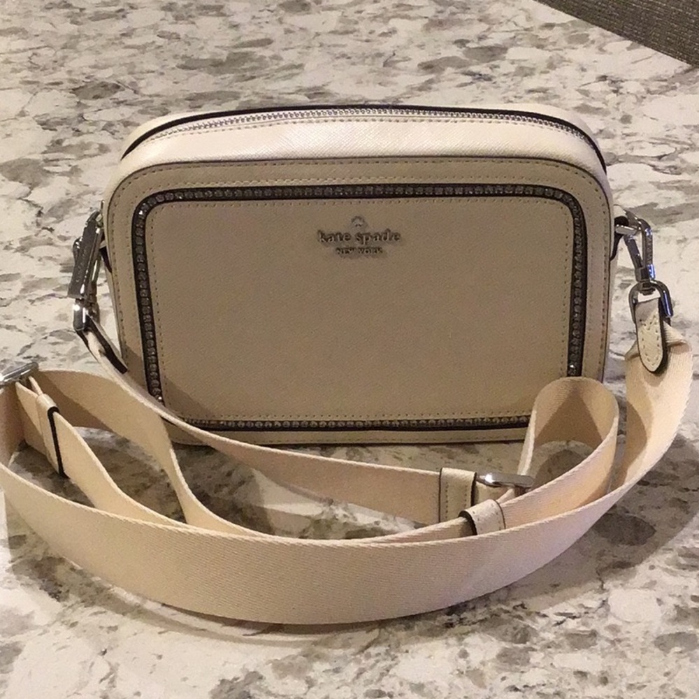 Kate Spade Beige Crossbody Bag with Silver Accents
